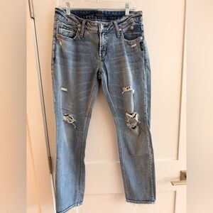 Silver Jeans Light Blue Skinny Distressed Ripped Denim